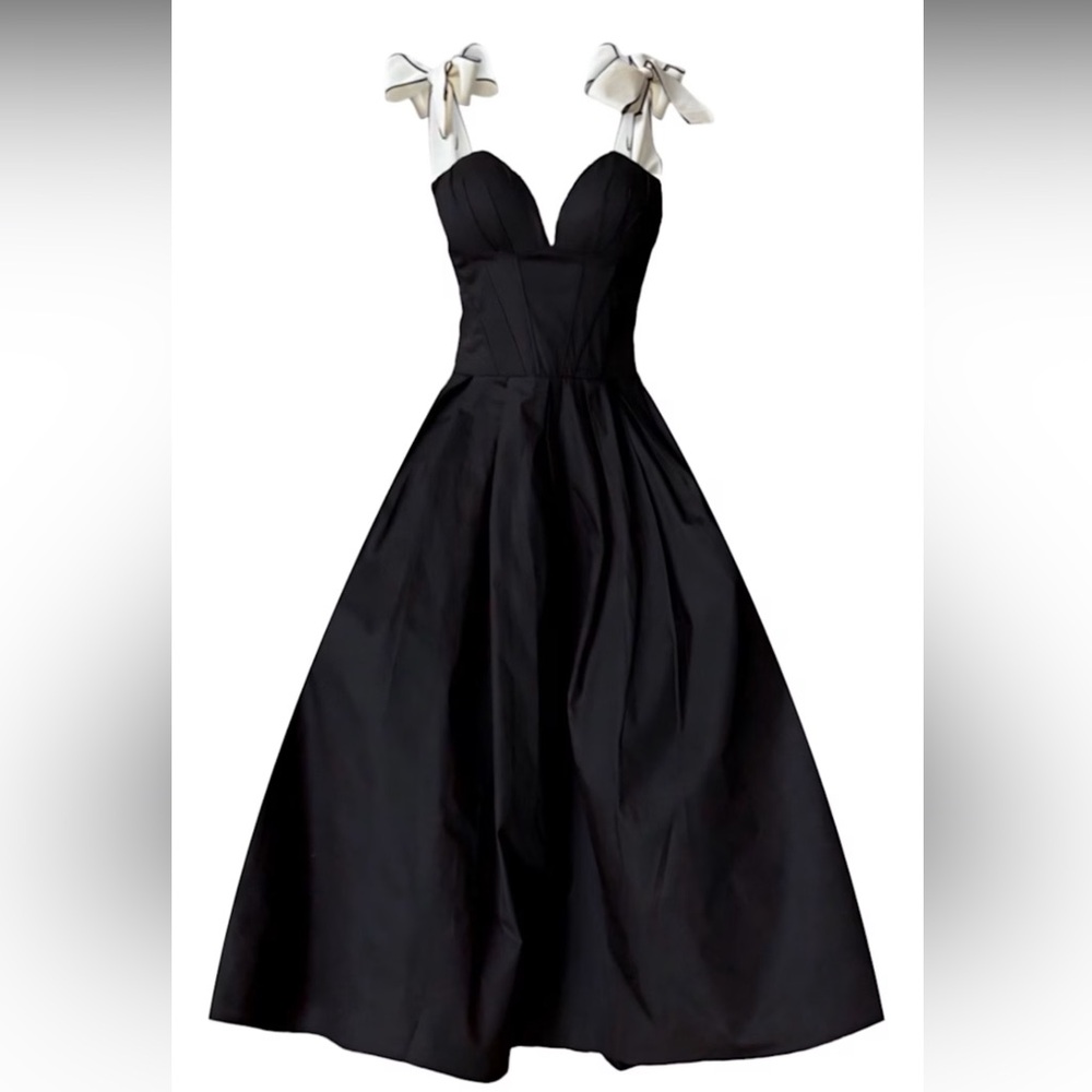Elegant Black Dress with White Bow Straps